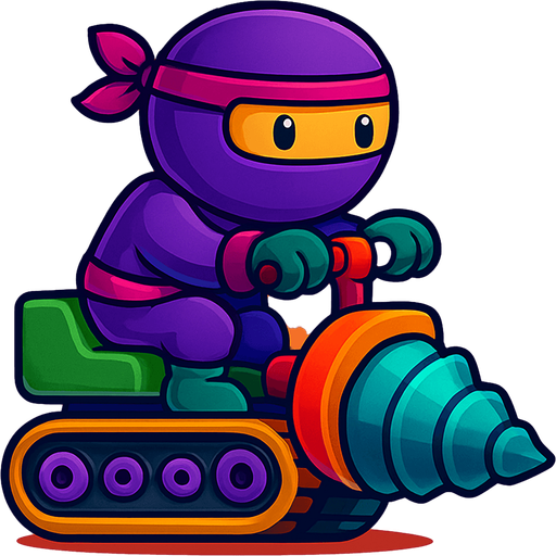 Same image of ninja with dig machine but with different colors for both. do random colors. HD colors.