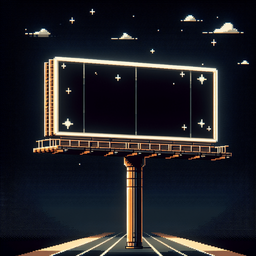 Empty black billboard.
Face view. Retro gaming style.