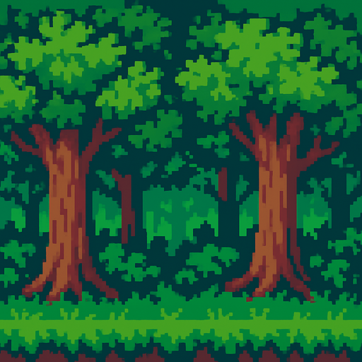 Pixel art Forest background.
In-Game asset.  High contrast.  No shadows