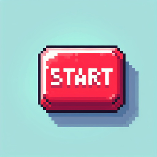A start button. rectangular. text says "start". pixel art style. red and white..
Single Game Texture. In-Game asset. 2d. Blank background. High contrast. No shadows.