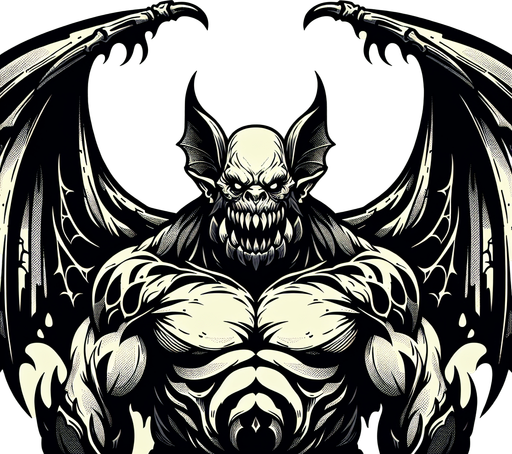 Create a monster that is half bat half ogre.
Single Game Texture. In-Game asset. 2d. Blank background. High contrast. No shadows.