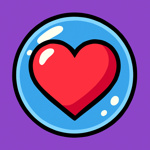 a heart inside a glass bubble.
In-Game asset.  2d.  High contrast.  No shadows