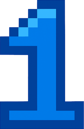 Número 1 azul , pixelart.
In-Game asset.  2d.  High contrast.  No shadows
