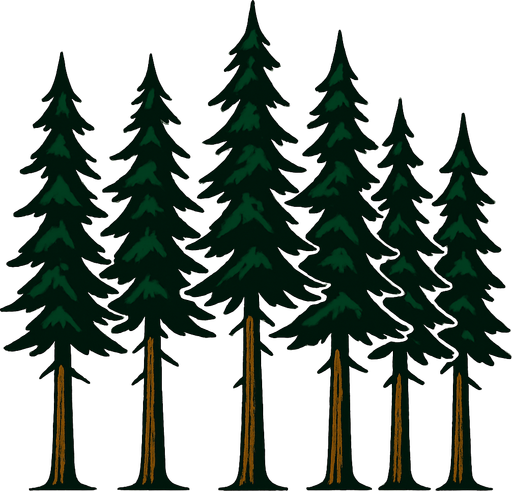 big long 7 pine trees.
In-Game asset.  2d.  High contrast.  No shadows