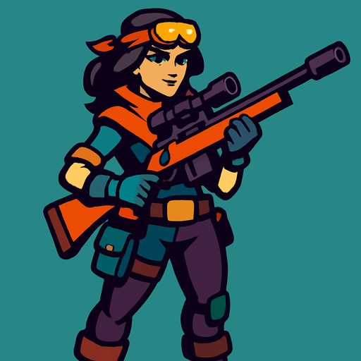 sniper girl hero.
In-Game asset.  2d.  High contrast.  No shadows