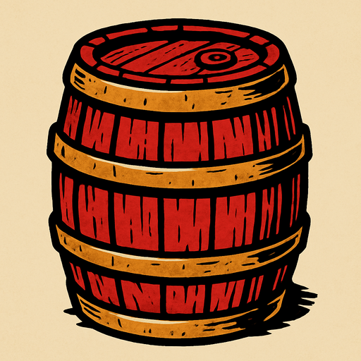 un barril rojo de era medieval.
In-Game asset.  2d.  High contrast.  No shadows