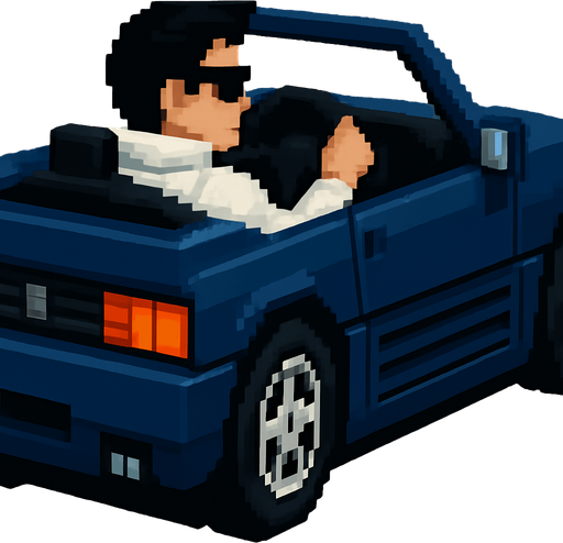 The hair color of the driver is black and he wears a futuristic white jacket