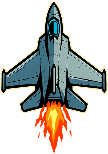fighter jet up fire.
In-Game asset.  2d.  High contrast.  No shadows