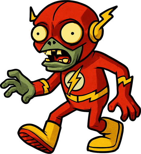 a plant vs zombies zombie whit a flash costume.
In-Game asset.  2d.  High contrast.  No shadows
