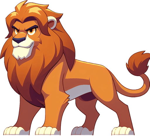 An animated image of a lion.
Single Game Texture. In-Game asset. 2d. Blank background. High contrast. No shadows.