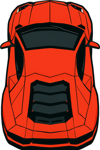 lamborghini üstten çekilmiş.
In-Game asset.  2d.  High contrast.  No shadows