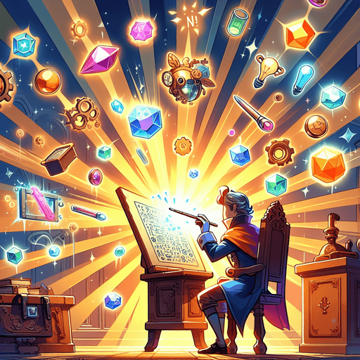 eureka moment, cartoon style, light, no people.
Single Game Texture. In-Game asset. 2d. Blank background. High contrast. No shadows.