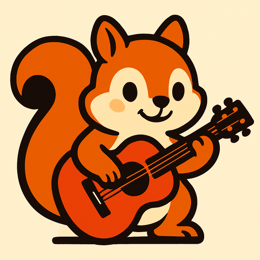 a cute squirrel with a gutair.
In-Game asset.  2d.  High contrast.  No shadows