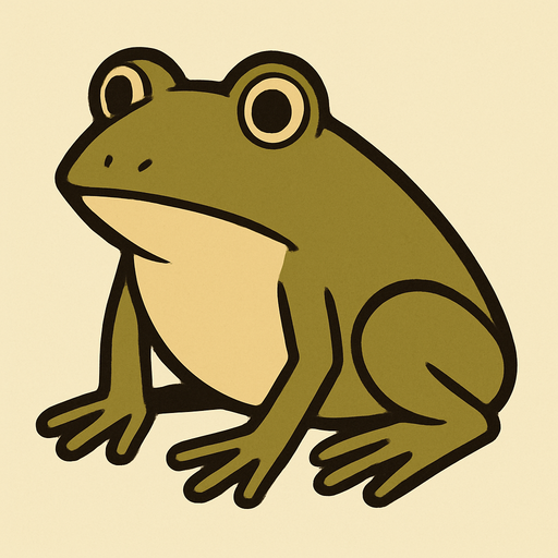 Frog in professor Layton game style.
In-Game asset.  2d.  High contrast.  No shadows