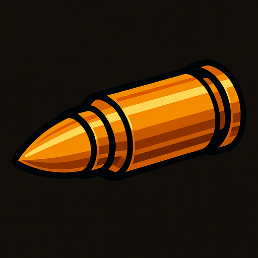 machine gun bullet.
In-Game asset.  2d.  High contrast.  No shadows