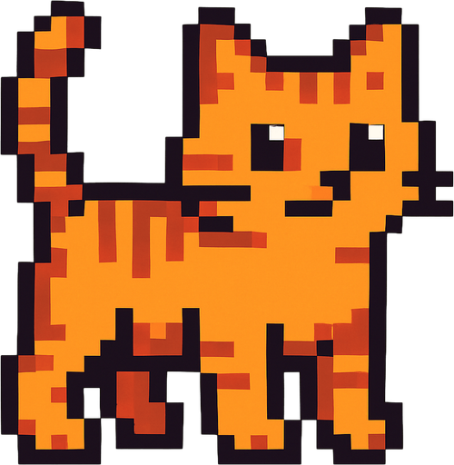 Pixel cat.
In-Game asset.  2d.  High contrast.  No shadows