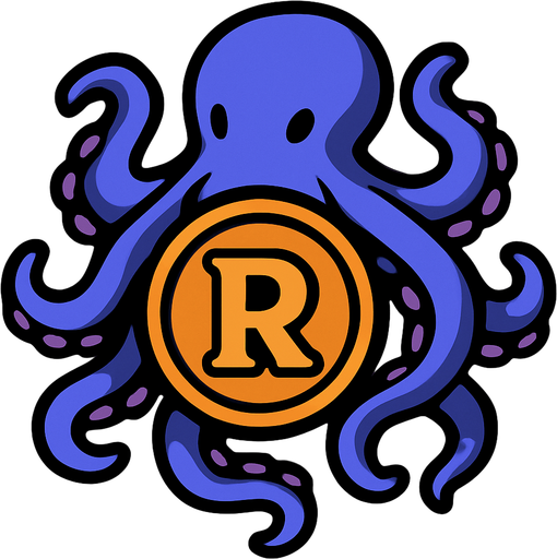 una esfera con una letra r dentro y un pulpo rodeando la esfera.
In-Game asset.  2d.  High contrast.  No shadows