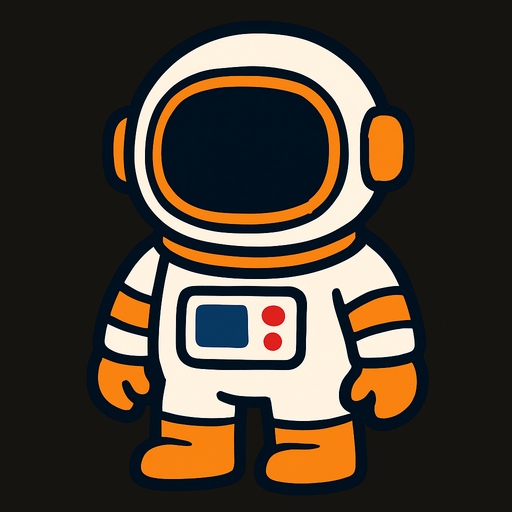 Cartoon bir astronot.
In-Game asset.  2d.  High contrast.  No shadows