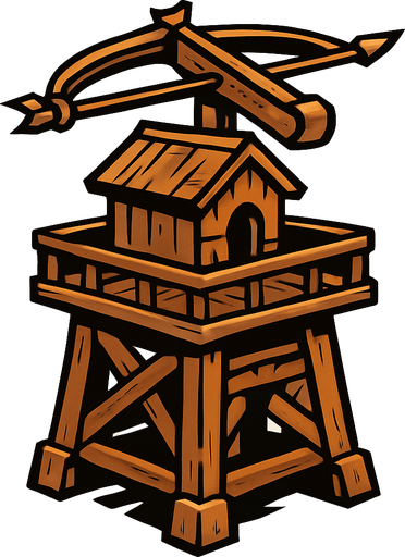 ahşap hava savunma kulesi, üstünde arbalet olsun.
In-Game asset.  2d.  High contrast.  No shadows