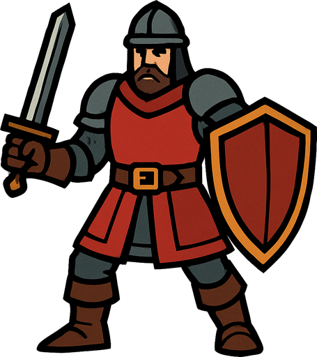 Ortaçağ dönemi savaşçı.
In-Game asset.  2d.  High contrast.  No shadows