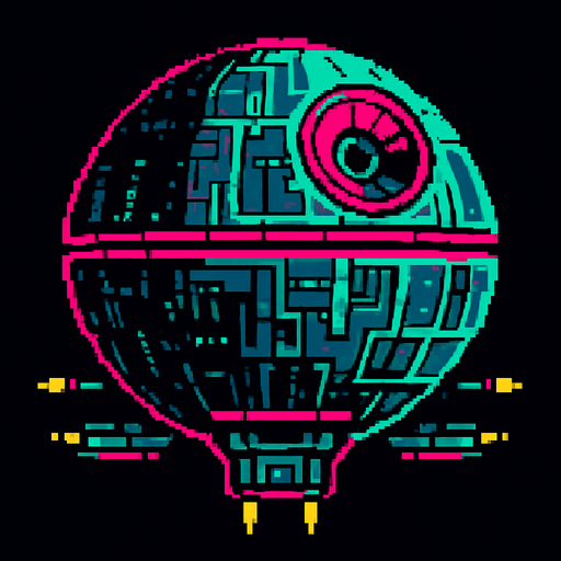 an Arcade style MOther ship like Death star.
In-Game asset.  2d.  High contrast.  No shadows