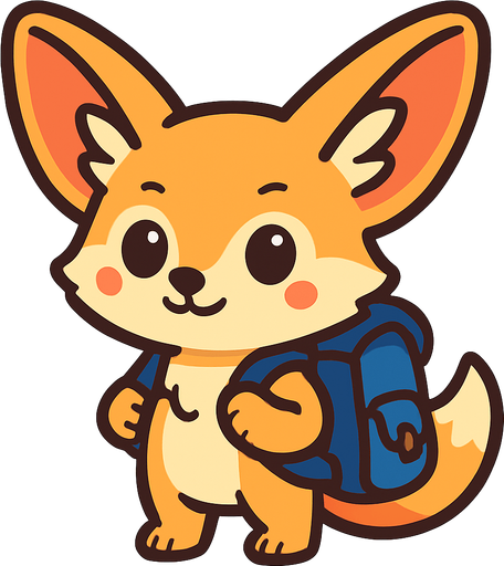 a cute fennec fox with a backbag.
In-Game asset.  2d.  High contrast.  No shadows