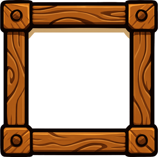 rectangular frame, without text, wooden color palette with good concept.
In-Game asset.  2d.  High contrast.  No shadows