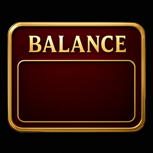 Crea un asset visual para un panel de visualización del 'BALANCE' del jugador, con la palabra 'BALANCE' ubicada en la parte superior.

Objetivo: Un espacio claro, elegante y prominente para mostrar el saldo monetario, coherente con la estética de lujo del casino 'La Tentación Dorada', con la etiqueta 'BALANCE' en la parte superior para facilitar su identificación.

Diseño:

Forma: Un panel rectangular horizontal, con bordes suavemente redondeados o un diseño elegante.

Material/Textura: Acabado metálico pulido (dorado, plateado) o un fondo de terciopelo oscuro (negro, rojo vino, azul noche).

Texto Fijo (Arriba): La palabra 'BALANCE' (o 'SALDO') debe ubicarse en la parte superior del panel, centrada o alineada a la izquierda/derecha según el diseño. Utiliza una tipografía limpia, legible y de estilo casino, en un tamaño adecuado para ser una etiqueta.

Espacio para el Valor (Abajo): Debe haber un espacio claro y destacado debajo de la palabra 'BALANCE' para que el valor numérico del sa.
In-Game asset.  2d.  High contrast.  No shadows
