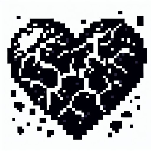 a blackened cracked heart, pixel art, no shadow

Single Game Texture. In-Game asset. 2d. Blank background. High contrast. No shadows.
