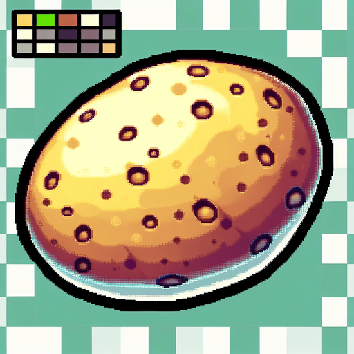 A 16 bit potato. Delicious, hearty potato 🥔 no border, no UI.
Single Game Texture. In-Game asset. 2d. Blank background. High contrast. No shadows.
