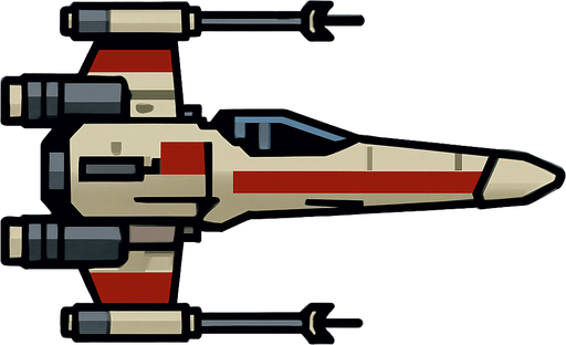 X wing side view.
In-Game asset.  2d.  High contrast.  No shadows