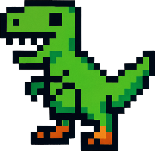 Un dinosaurio pixelar.
In-Game asset.  2d.  High contrast.  No shadows