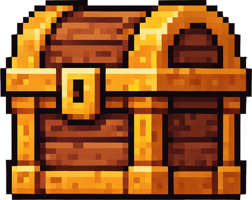 pixel tahta bir hazine kutusu.
In-Game asset.  2d.  High contrast.  No shadows