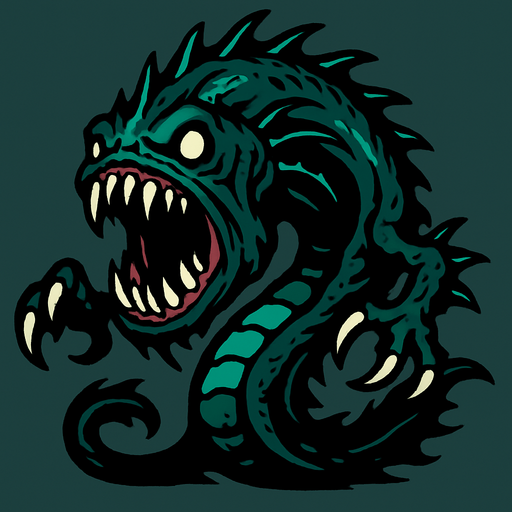korkunç bir deniz canavarı.
In-Game asset.  2d.  High contrast.  No shadows