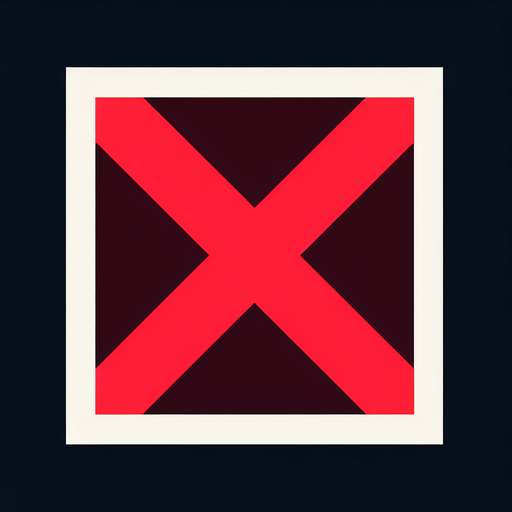 Red X. Nothing else..
Single Game Texture. In-Game asset. 2d. Blank background. High contrast. No shadows.