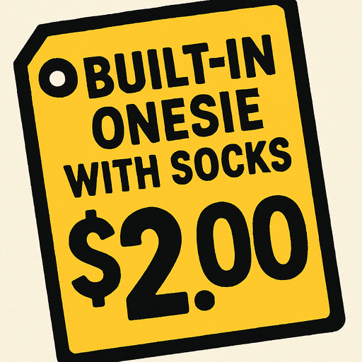 Price tag that says built-in onesie with socks $2.00.
In-Game asset.  2d.  High contrast.  No shadows