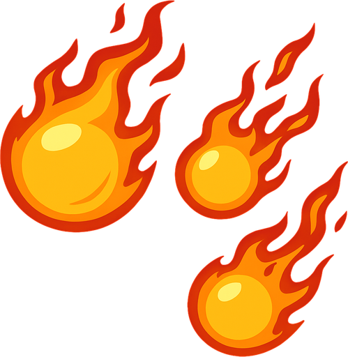 yanan ateş topları.
In-Game asset.  2d.  High contrast.  No shadows