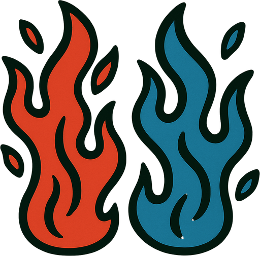 Columnas de fuego rojo y azul