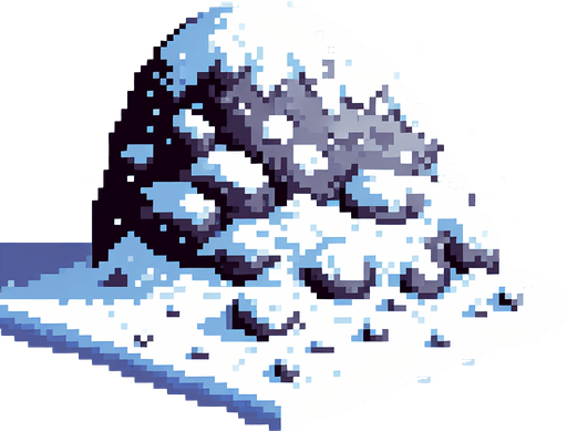 pixel art of a large, snow covered rock . Single Game Texture. In-Game asset. 2d. Blank background. High contrast. No shadows.