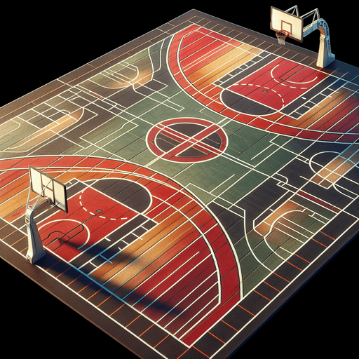 basketball court.
Single Game Texture. In-Game asset. 2d. Blank background. High contrast. No shadows.