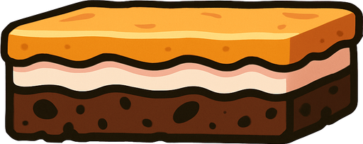 lateral view of a flat cake in rectangular platform shape for a platformer game.
In-Game asset.  2d.  High contrast.  No shadows