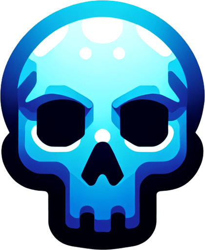tête de mort bleu.
Single Game Texture. In-Game asset. 2d. Blank background. High contrast. No shadows.