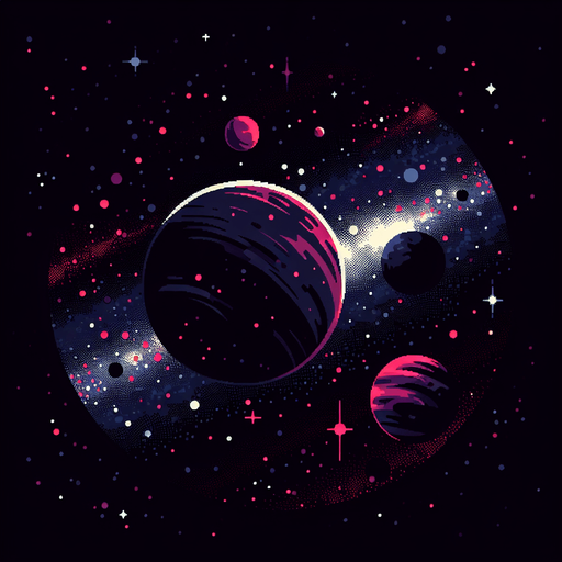 deep dark space with stars and very few planets.
Single Game Texture. In-Game asset. 2d. Blank background. High contrast. No shadows.