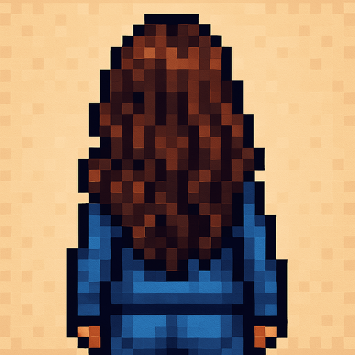 detailed brunette woman from behind pixel art 2d.
In-Game asset.  2d.  High contrast.  No shadows