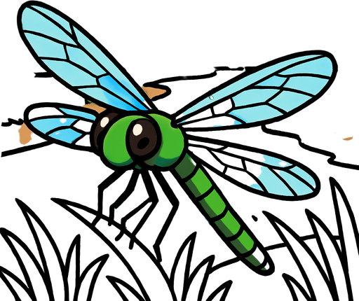 gambar gaya anime capung dengan background sungai.
In-Game asset.  2d.  High contrast.  No shadows