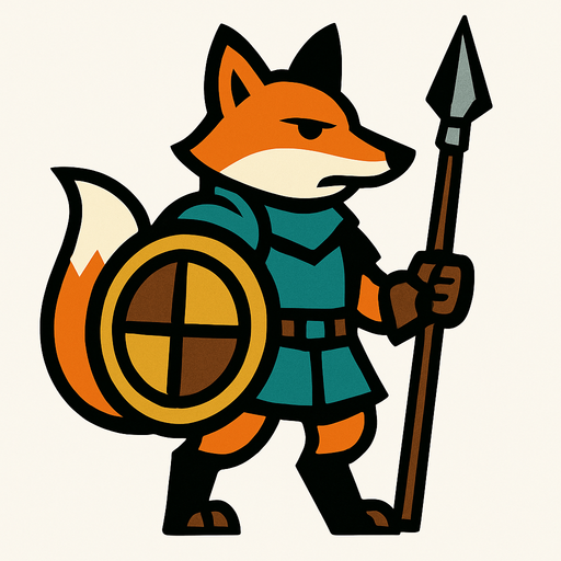 caballero zorro, con escudo y lanza.
In-Game asset.  2d.  High contrast.  No shadows