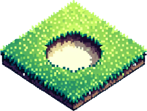 small hole in the lawn.
Single Game Texture. In-Game asset. 2d. Blank background. High contrast. No shadows.