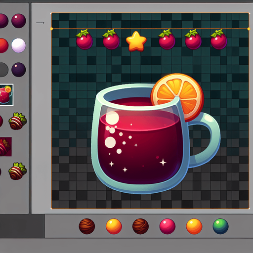 cartoon mulled wine.
Single Game Texture. In-Game asset. 2d. Blank background. High contrast. No shadows.