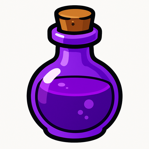 purple potion bottle filled with purple liquid.
In-Game asset.  2d.  High contrast.  No shadows