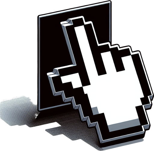 курсор, указывающий палец руки.
Single Game Texture. In-Game asset. 2d. Blank background. High contrast. No shadows.